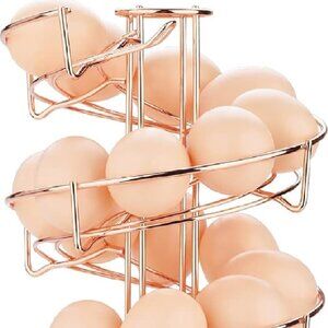 Spiral Egg Skelter Countertop Dispenser Rack Carousel 30-36 Eggs Metal Rose Gold
